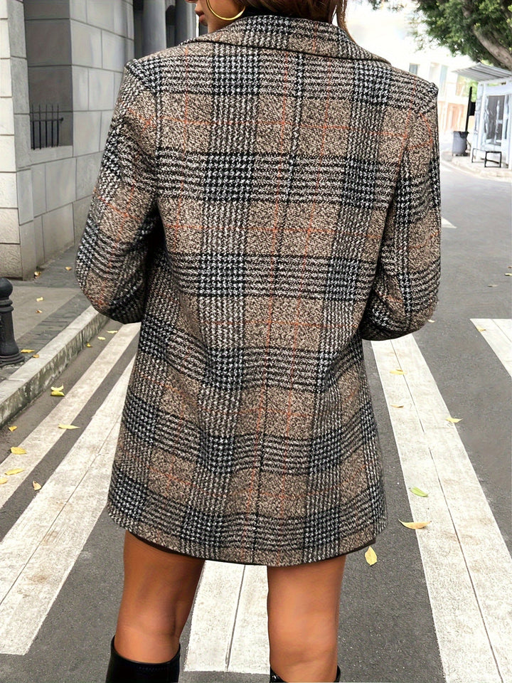Elegant Plaid Long Sleeve Pockets