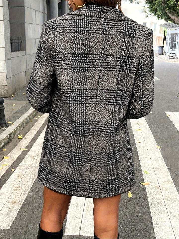 Elegant Plaid Long Sleeve Pockets