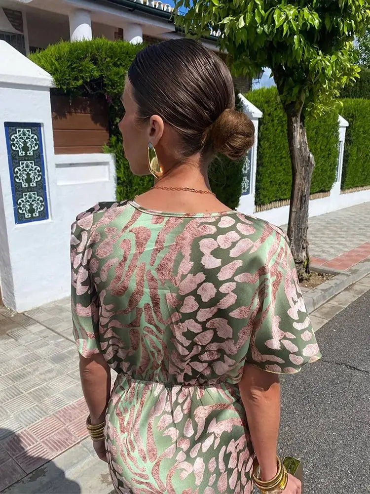 Elegantes Maxikleid Damen Wickeloptik V-Ausschnitt