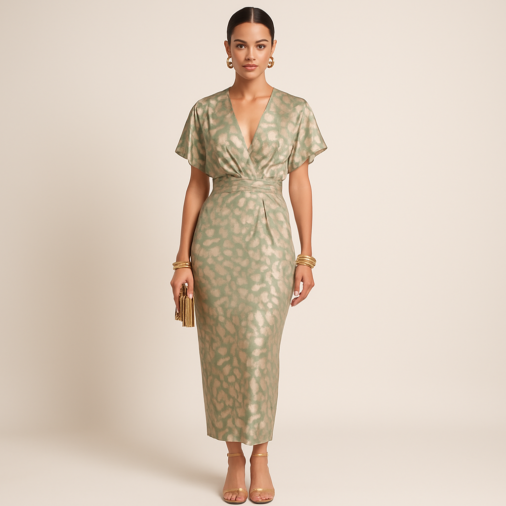 Katrin – Elegant Printed Dress with V-Neck - Image 1