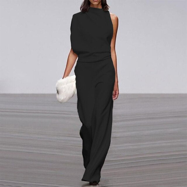 Damenjumpsuit einschultrig weites Bein