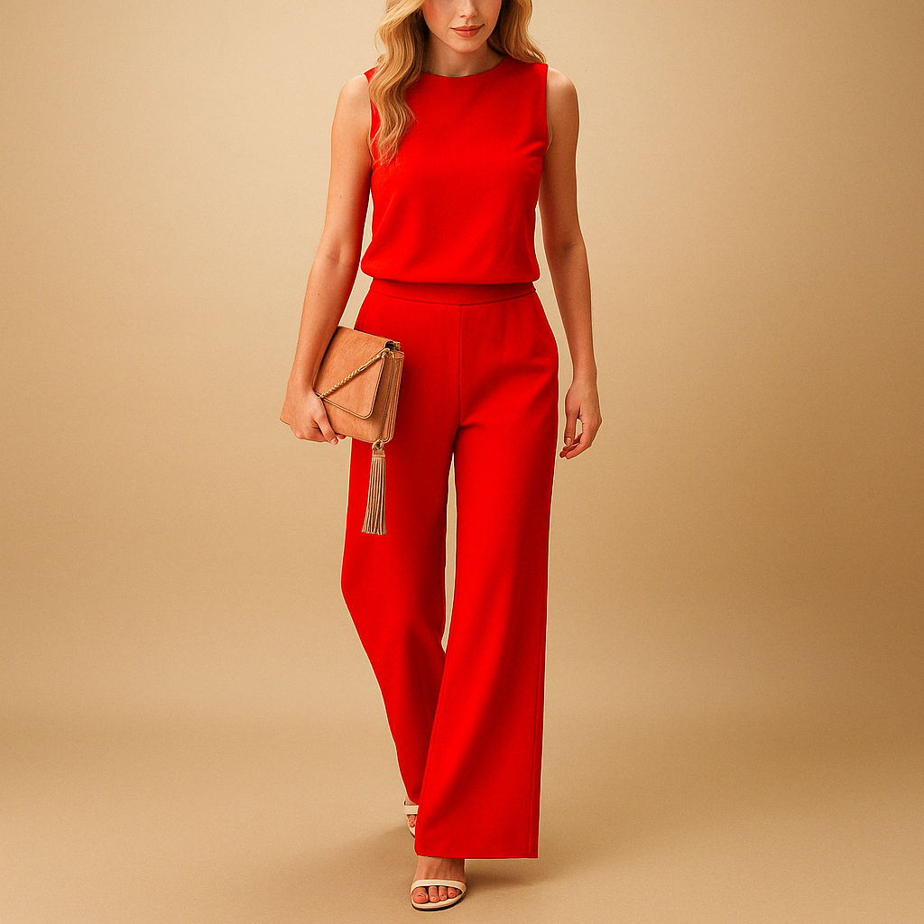 Damen Jumpsuit elegant Rundhals weitbeinig