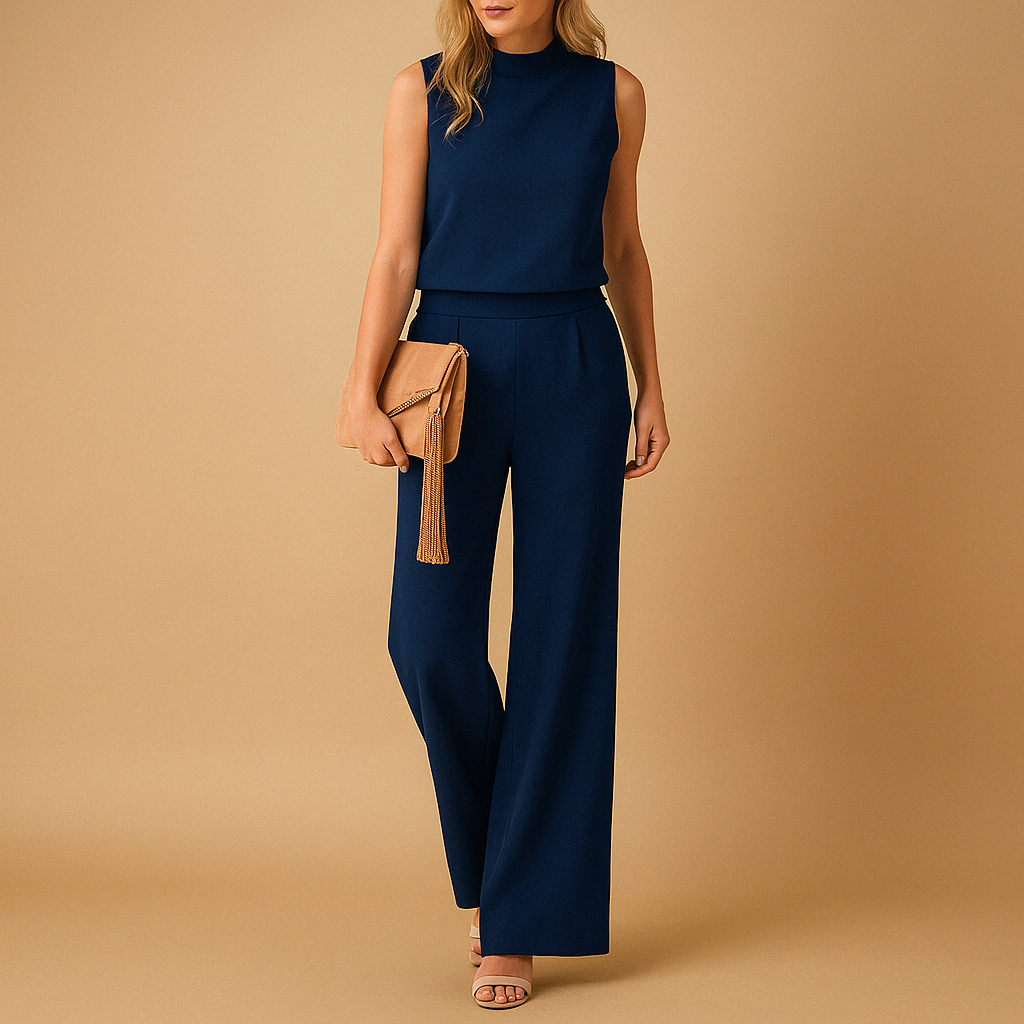 Damen Jumpsuit elegant Rundhals weitbeinig