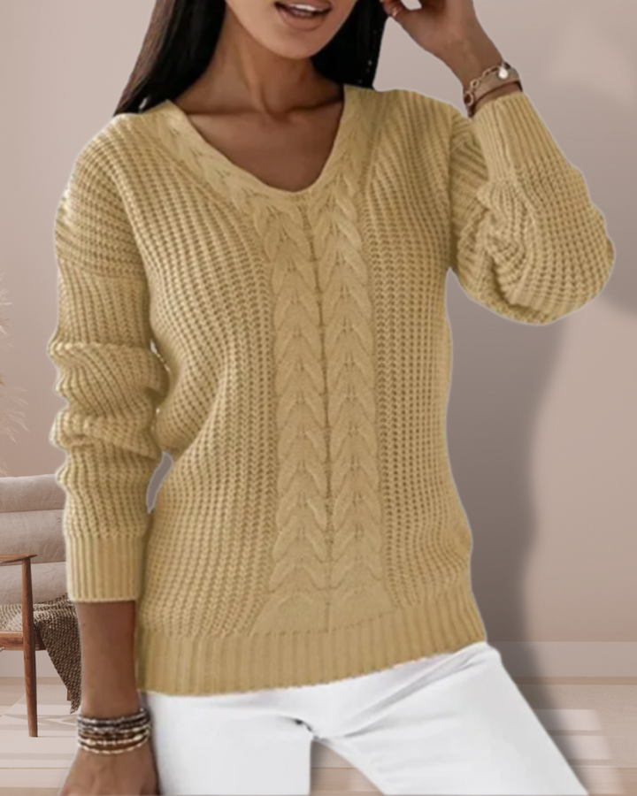 Eleganter gestrickter Pullover mit V-Ausschnitt