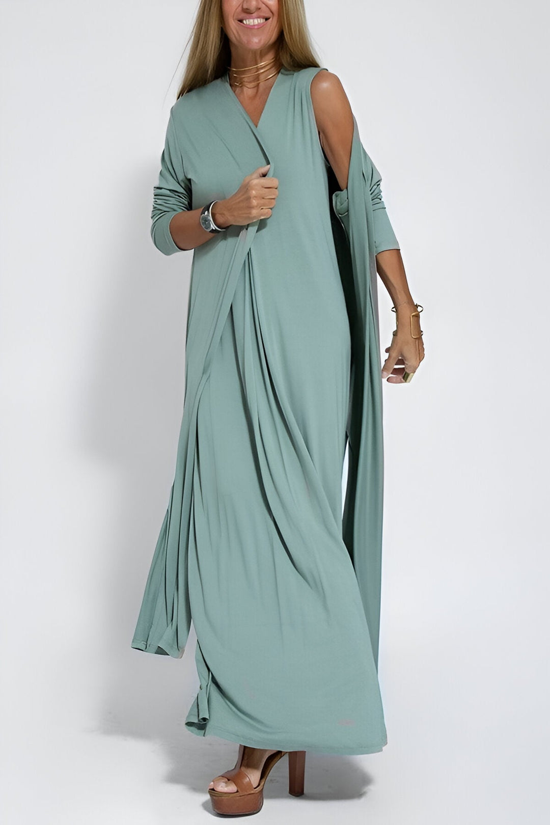 Elegantes Langes Kleid + Cardigan | Flexibler & Stilvoller Komfort