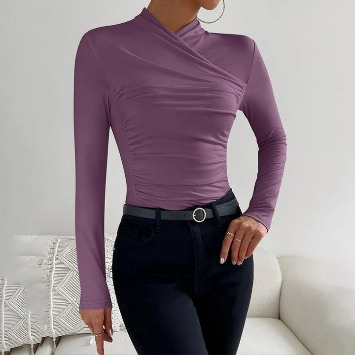 Elegantes gerüschtes Wickelteil mit langen Ärmeln für Damen