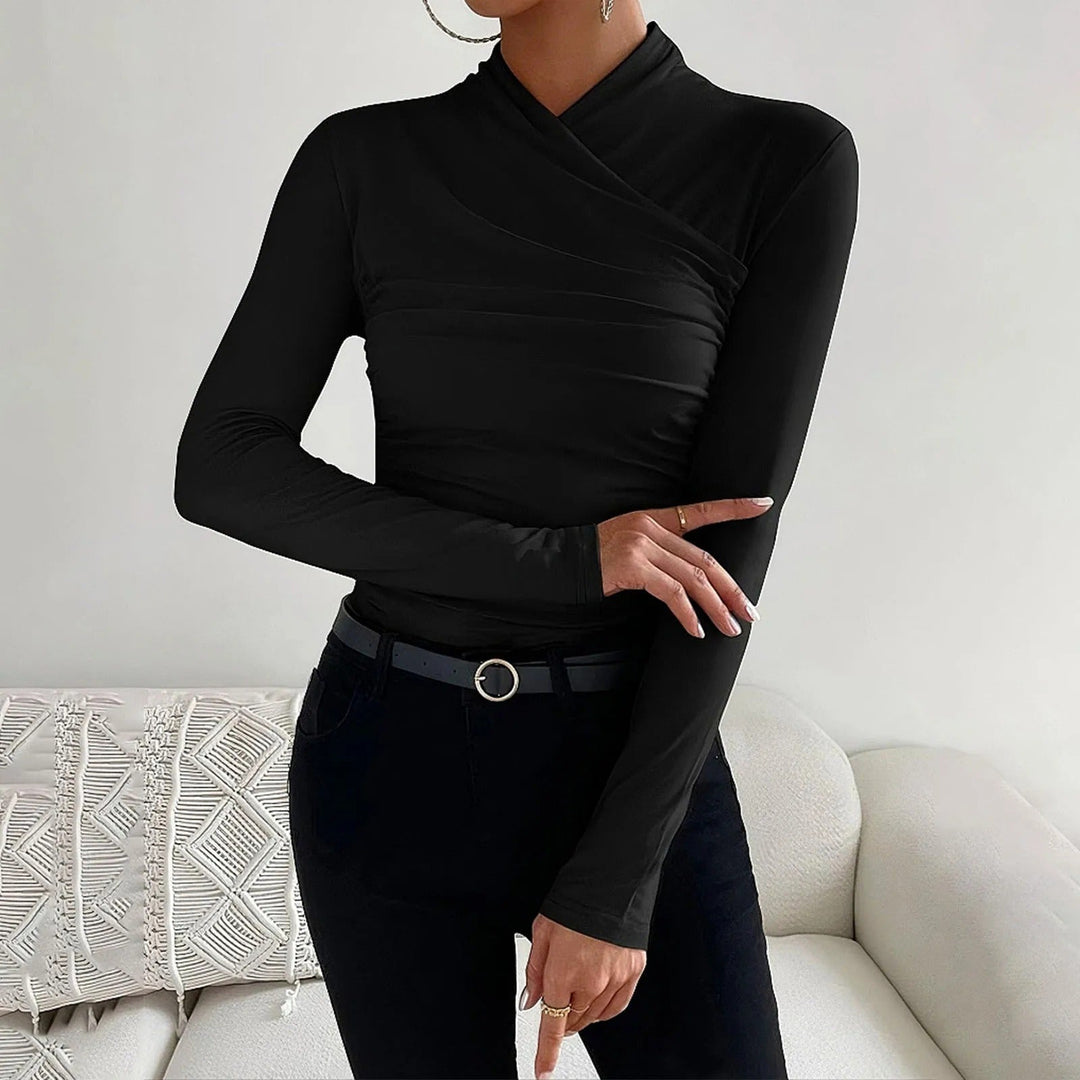 Elegantes gerüschtes Wickelteil mit langen Ärmeln für Damen