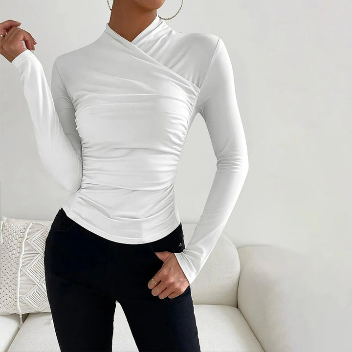 Elegantes gerüschtes Wickelteil mit langen Ärmeln für Damen