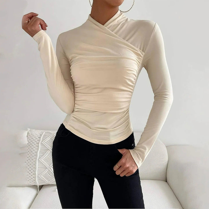 Elegantes gerüschtes Wickelteil mit langen Ärmeln für Damen