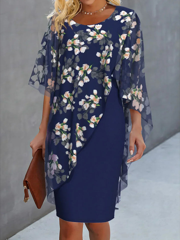Damenkleid Hochzeitsgast mit Chiffoncape Blumenprint