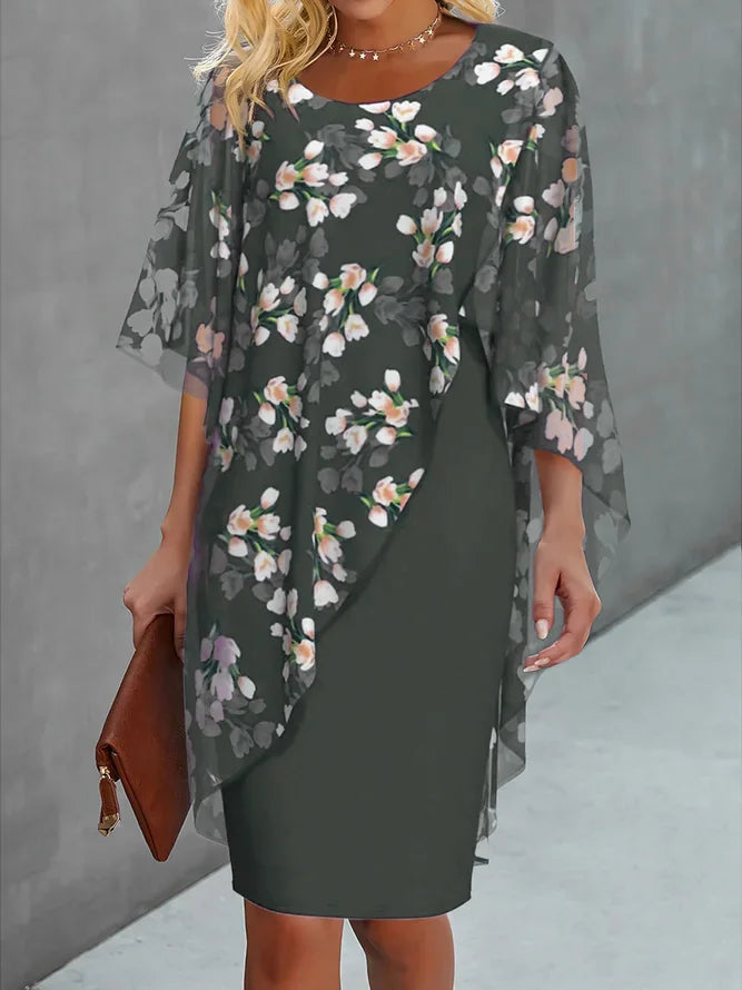 Damenkleid Hochzeitsgast mit Chiffoncape Blumenprint