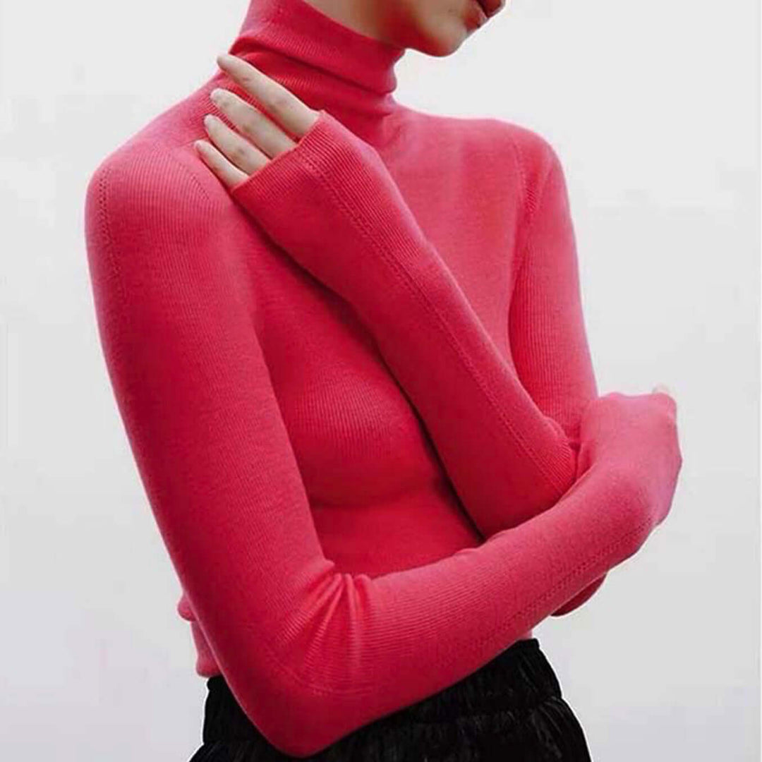 Elena - Farbiges Stricktop mit hohem Ausschnitt