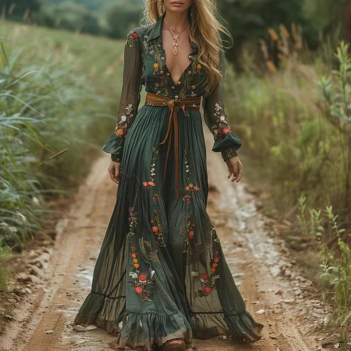 Pauline | Damen Sommer Boho Maxi Kleid Mit Rüschen