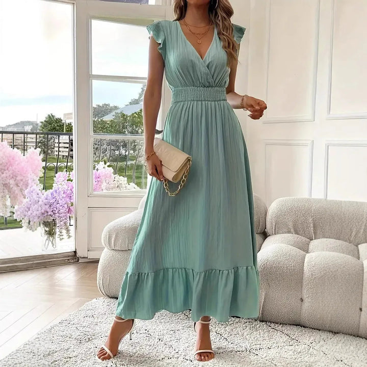 Sofia |  Elegantes Sommer Maxikleid mit V-Ausschnitt