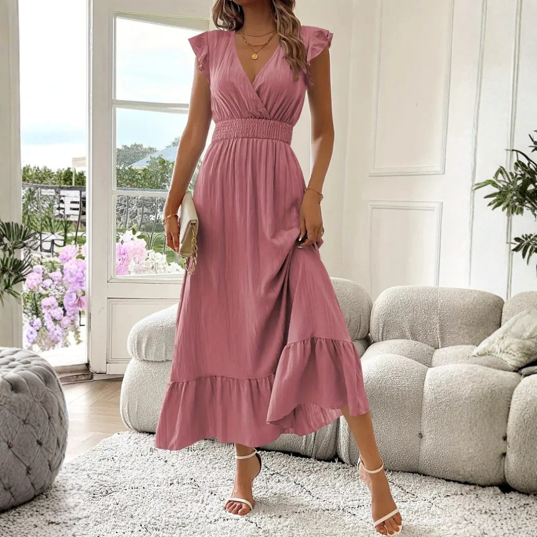 Sofia |  Elegantes Sommer Maxikleid mit V-Ausschnitt