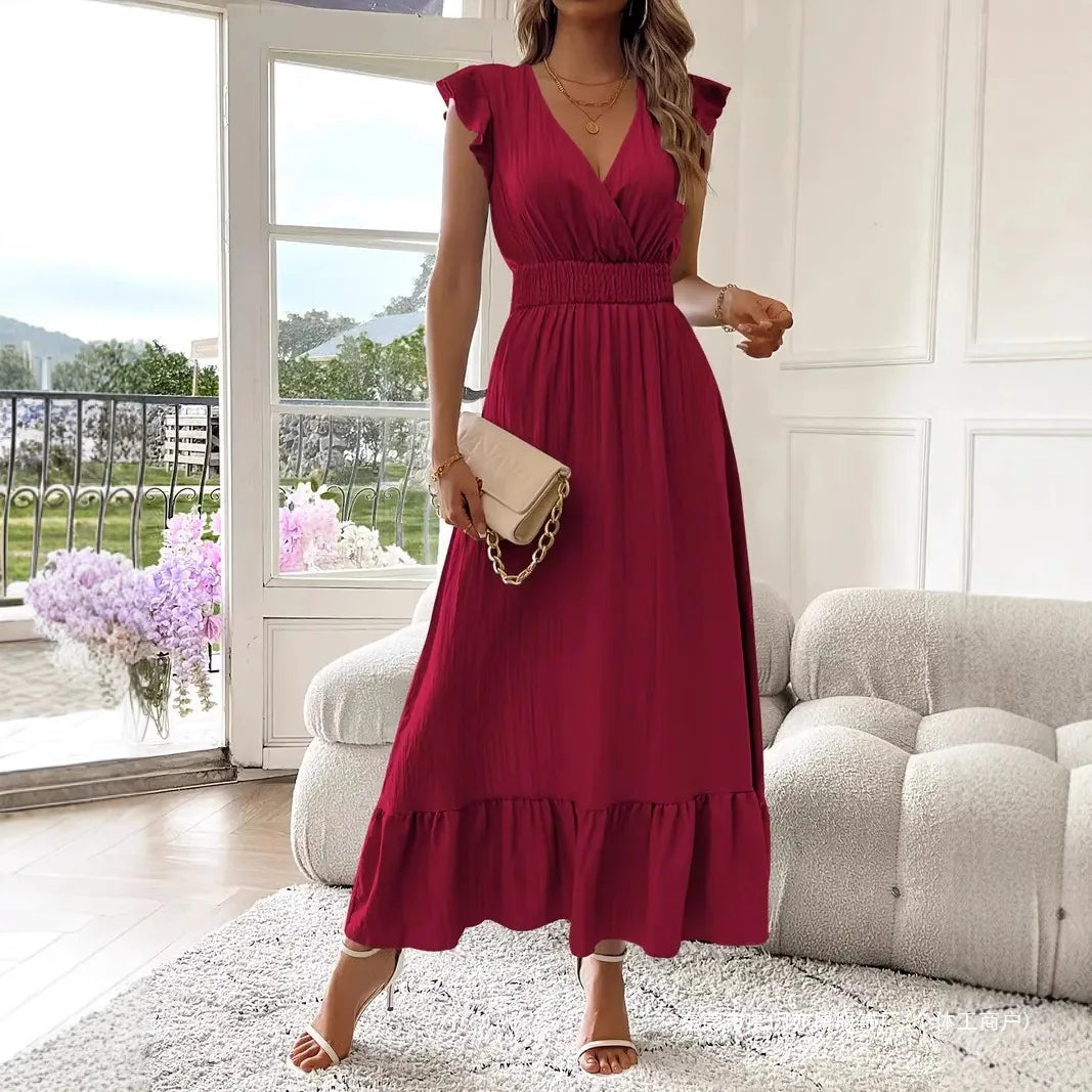Sofia |  Elegantes Sommer Maxikleid mit V-Ausschnitt