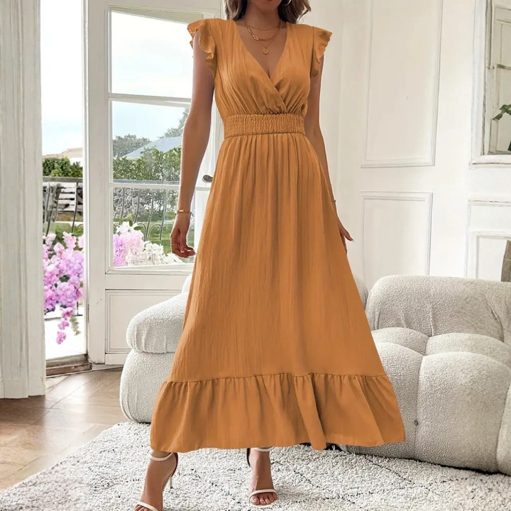 Sofia |  Elegantes Sommer Maxikleid mit V-Ausschnitt