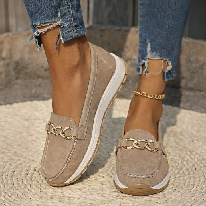 Flache Damen-Loafer mit Schnallen | Rutschfeste Sohle