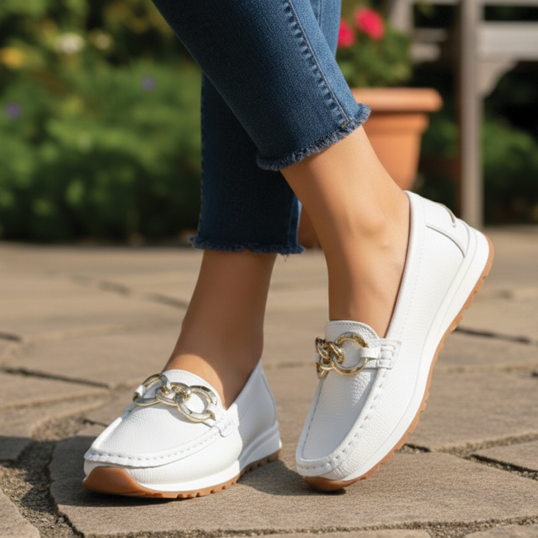 Flache Damen-Loafer mit Schnallen | Rutschfeste Sohle