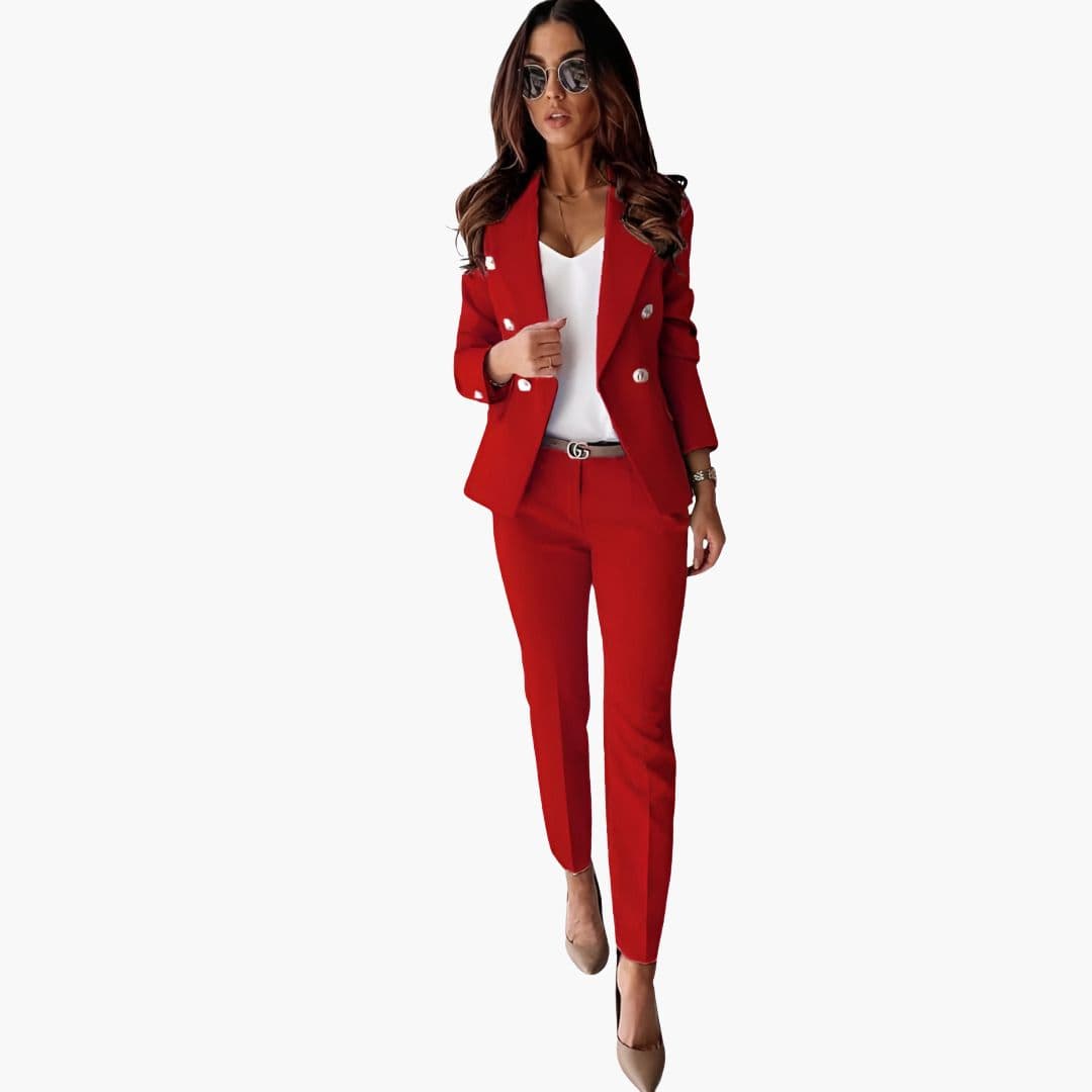 Blazer Damenblazer mit Knöpfen und gerader Hose – elegantes Zweiteiler-Set