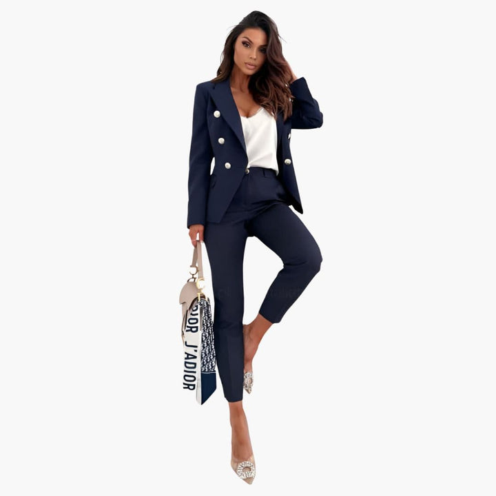 Blazer Damenblazer mit Knöpfen und gerader Hose – elegantes Zweiteiler-Set