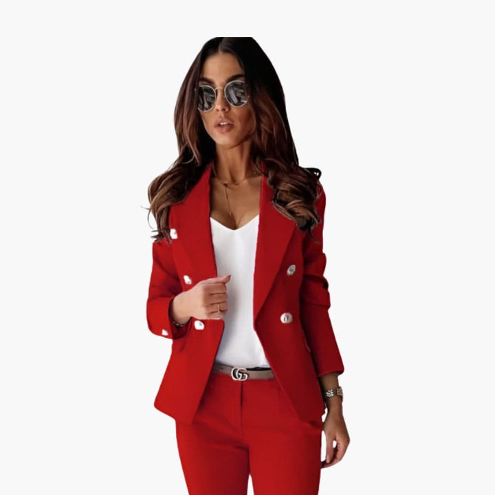 Blazer Damenblazer mit Knöpfen und gerader Hose – elegantes Zweiteiler-Set