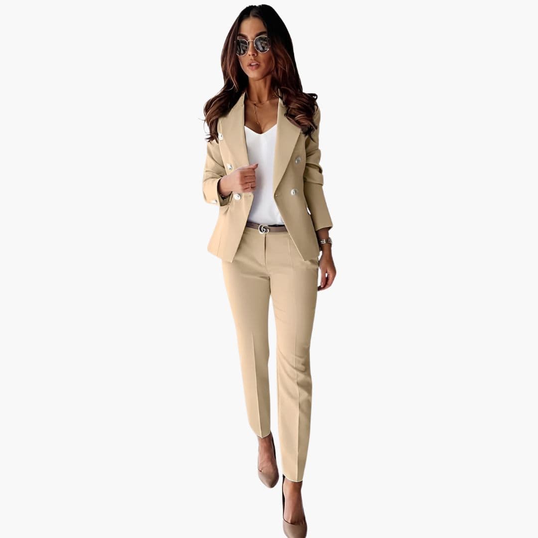 Blazer Damenblazer mit Knöpfen und gerader Hose – elegantes Zweiteiler-Set