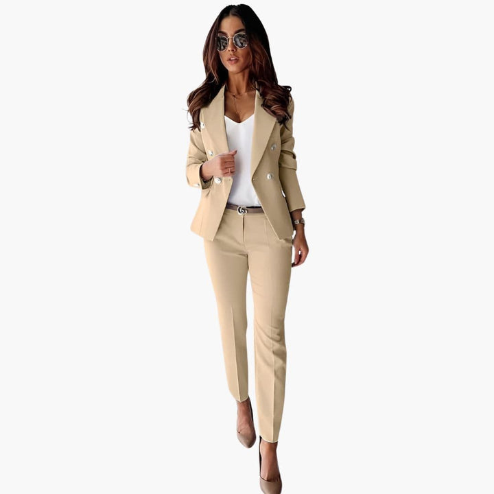 Blazer Damenblazer mit Knöpfen und gerader Hose – elegantes Zweiteiler-Set