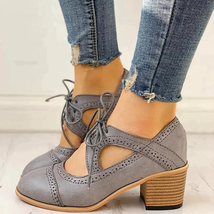 Maya –  Women’s Heeled Lace-Up T-Strap Shoes - Image 1