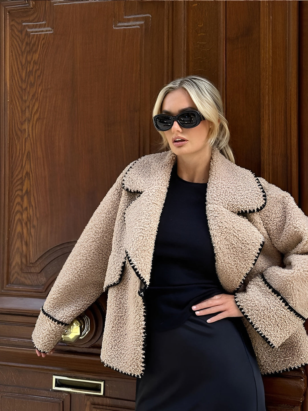 Eve - Teddy Fliegerjacke mit Kontrastnähten