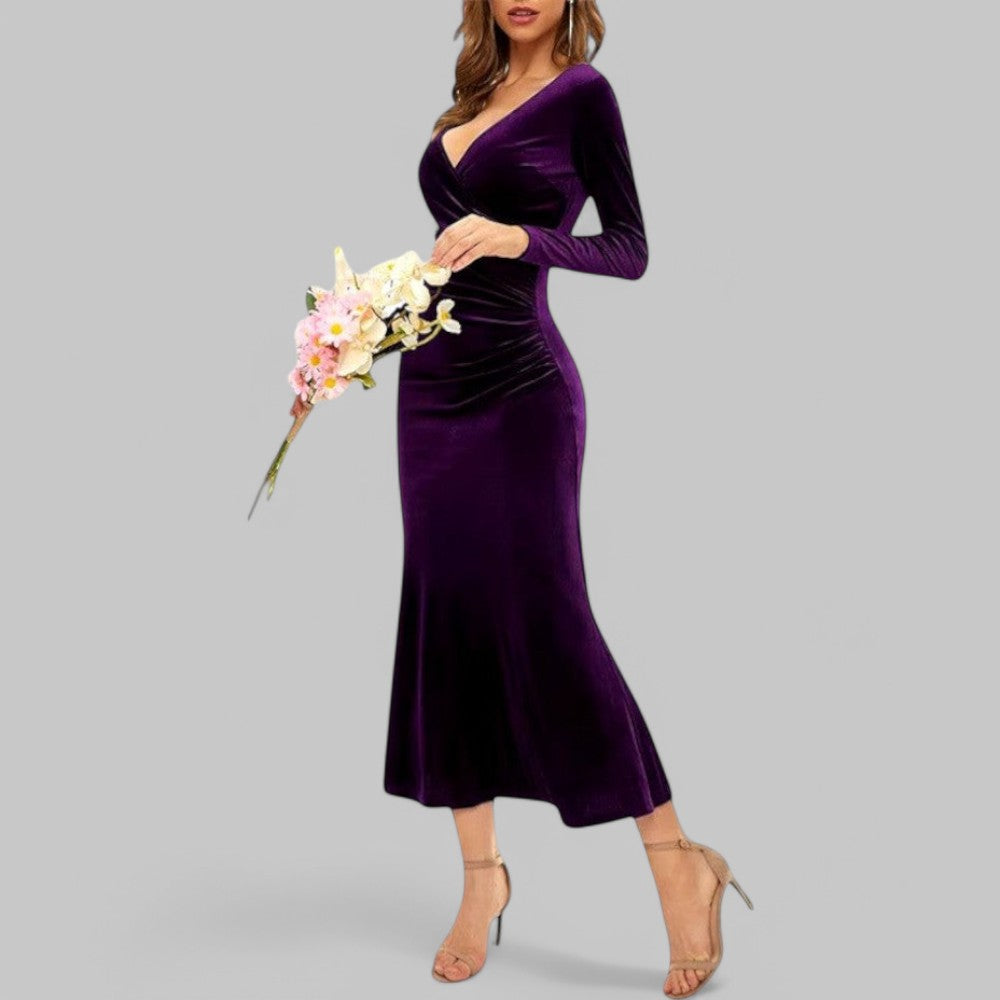 Charlotte – Elegant V-neck and long sleeve Maxi Dress for Women - Image 6