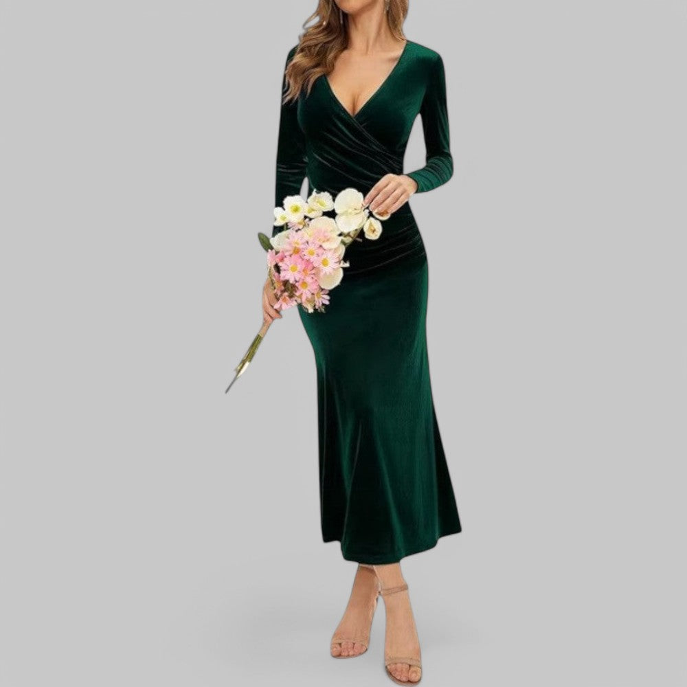 Charlotte – Elegant V-neck and long sleeve Maxi Dress for Women - Image 7