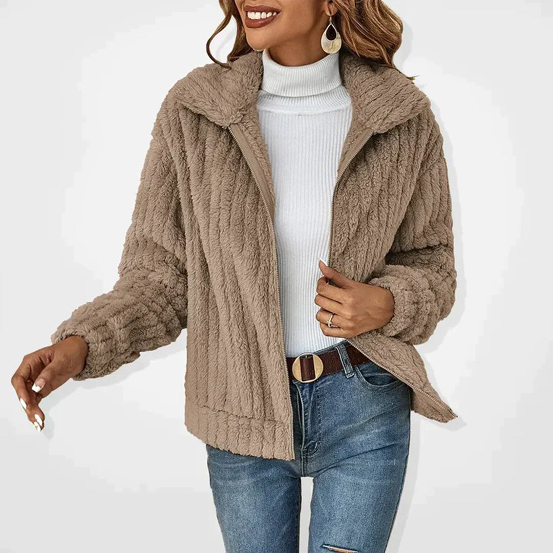 Extralange Damen-Fleecejacke mit Kragen und Taschen