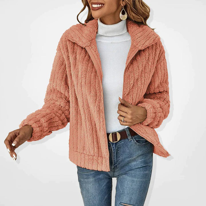 Extralange Damen-Fleecejacke mit Kragen und Taschen
