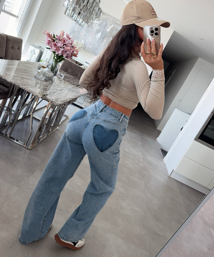 Stretch Straight Leg Jeans Heart Blau Ladypolitan ♡
