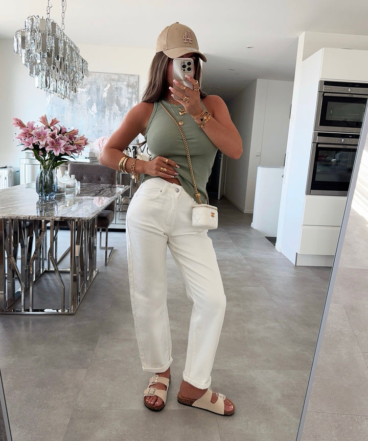 Stretch Mom Jeans Leava Weiß