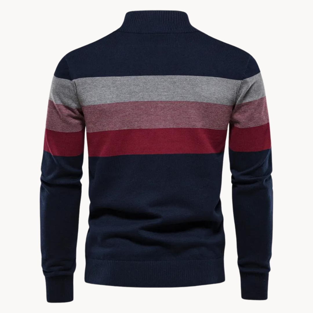 Pullover mit Reißverschluss | Sweater Gestreiftes Design und Stehkragen
