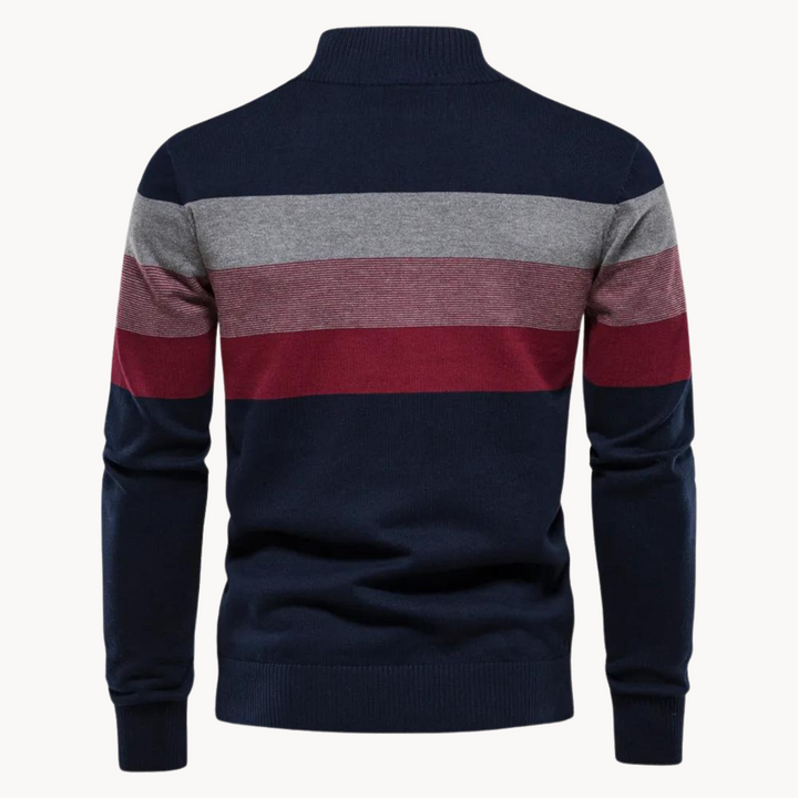 Pullover mit Reißverschluss | Sweater Gestreiftes Design und Stehkragen