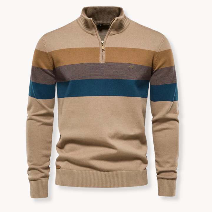 Pullover mit Reißverschluss | Sweater Gestreiftes Design und Stehkragen