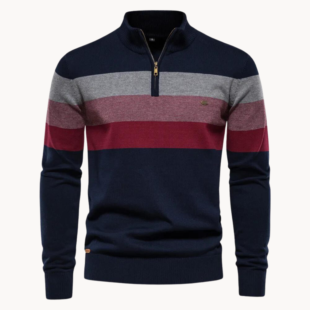 Pullover mit Reißverschluss | Sweater Gestreiftes Design und Stehkragen