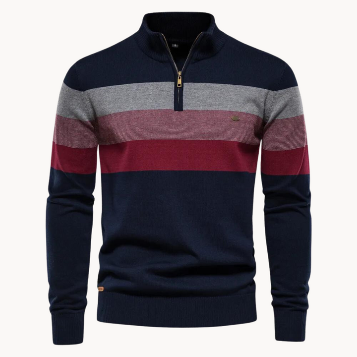 Pullover mit Reißverschluss | Sweater Gestreiftes Design und Stehkragen