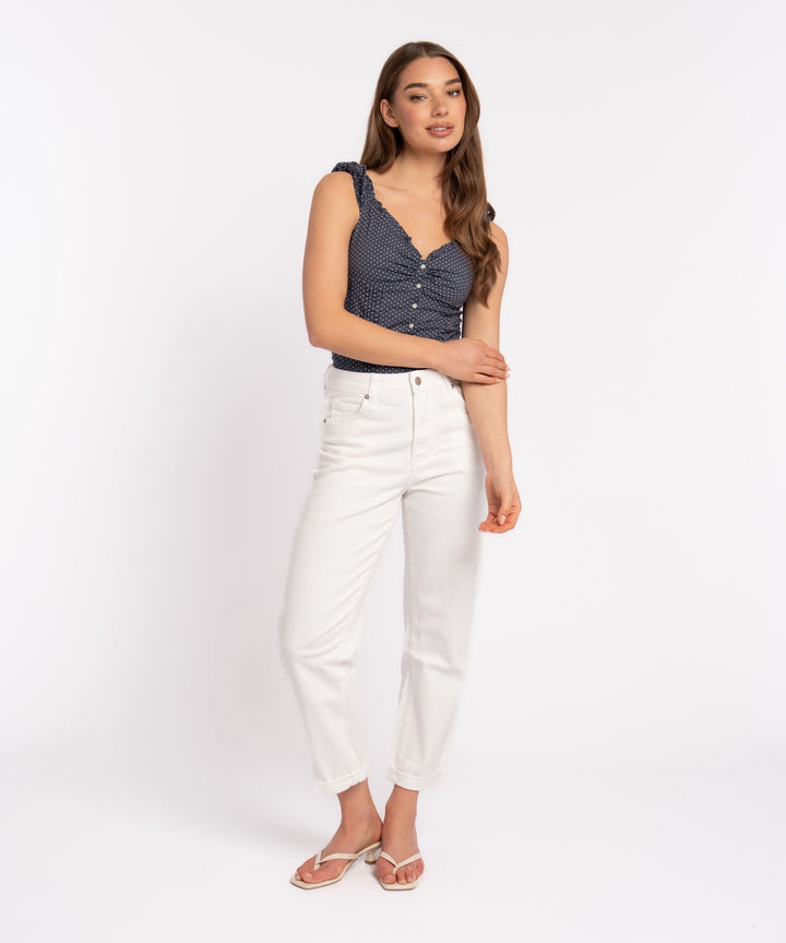 Stretch Mom Jeans Leava Weiß