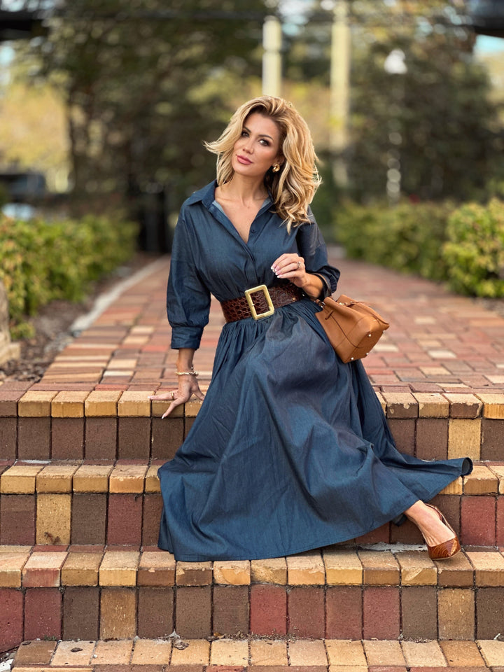 Damenkleid aus ägyptischer Baumwolle in Denim