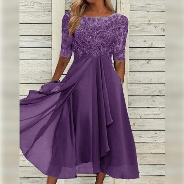 Midi Jurk Dames Chiffon Kant Driekwart Mouw