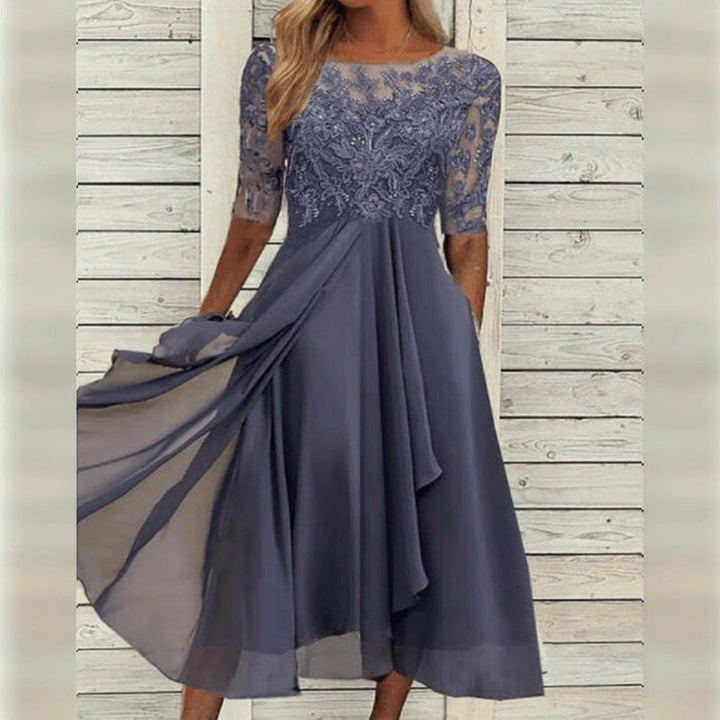 Midi Jurk Dames Chiffon Kant Driekwart Mouw