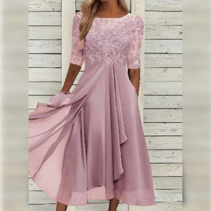 Midi Jurk Dames Chiffon Kant Driekwart Mouw
