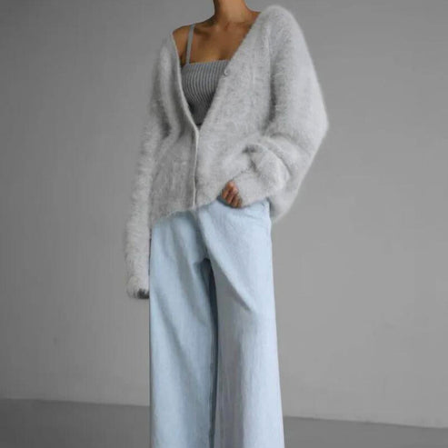 Flauschige Strickjacke für Damen