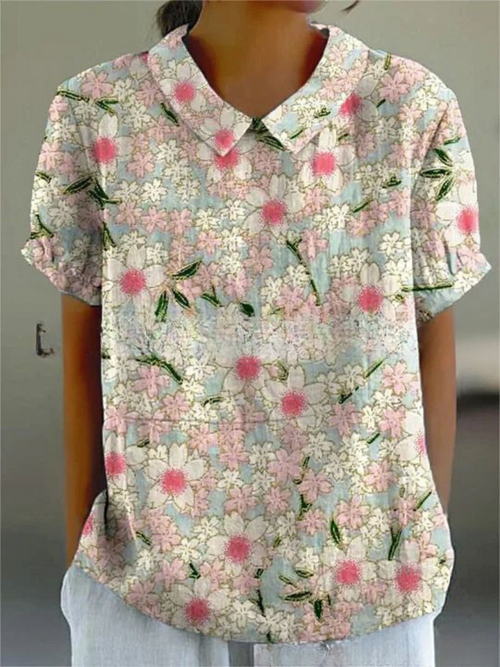 Mila – Florale Leinen Kurzarm Bluse
