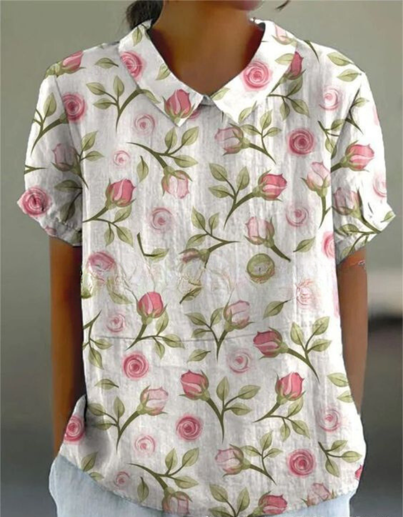 Mila – Florale Leinen Kurzarm Bluse