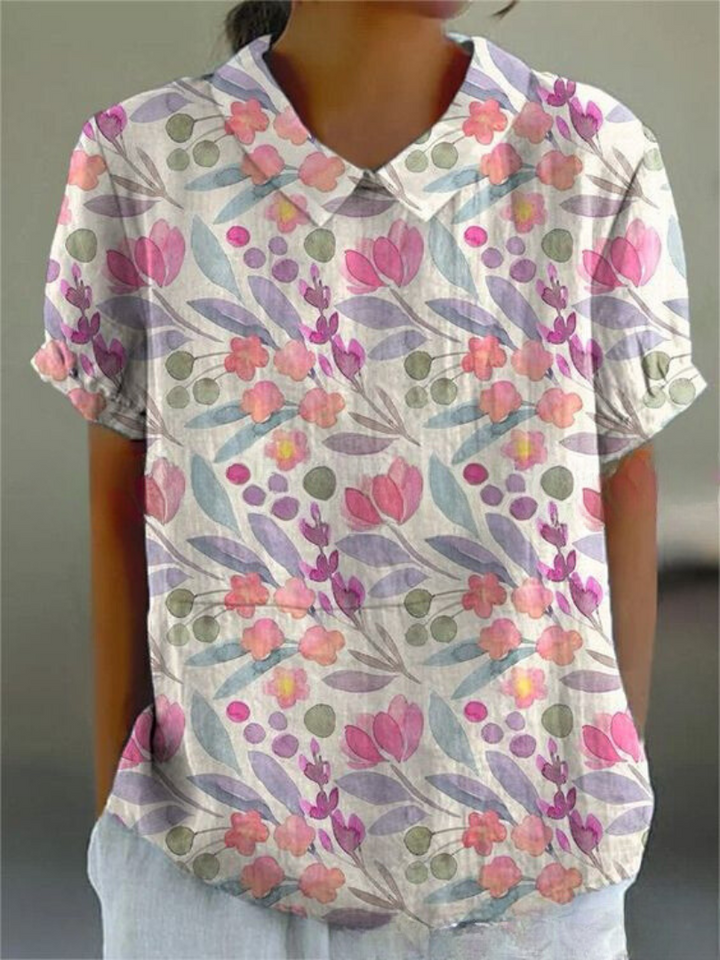 Mila – Florale Leinen Kurzarm Bluse